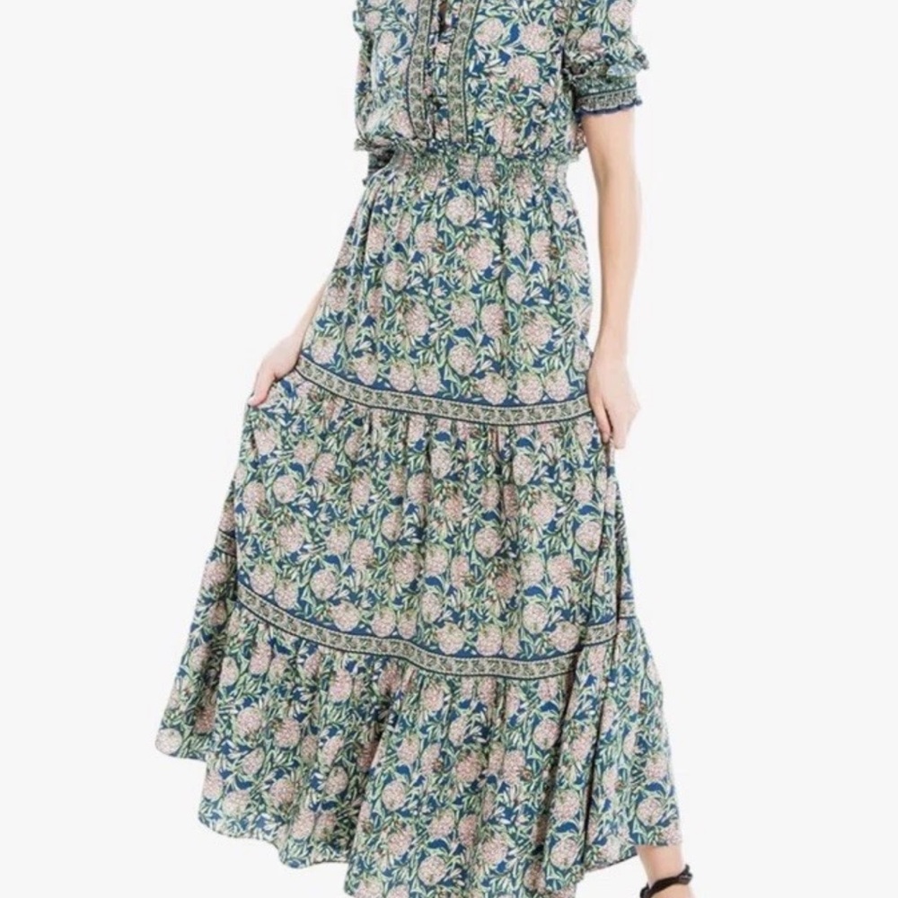 Max Studio Women’s Maxi Dress Sz 1X Ruffled V-neck Shirred waist Fits XL - Picture 6 of 14